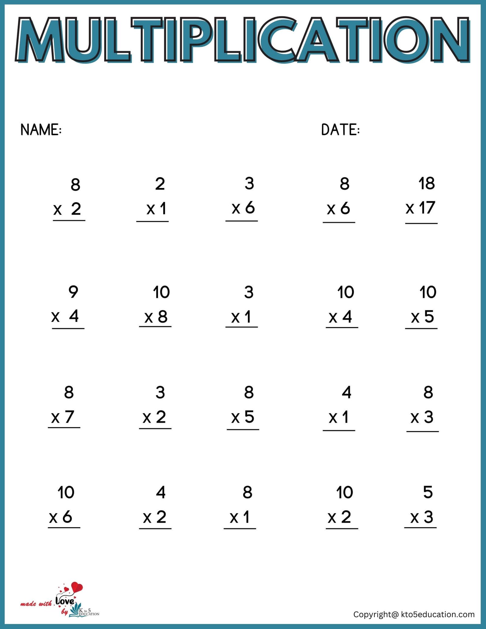 Multiplication Maths Worksheet