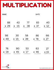 Multiplication Worksheet For Third Graders