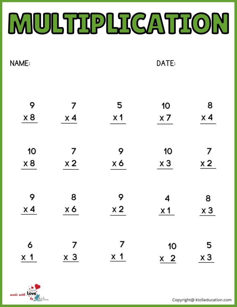 Multiplication Worksheet For First Graders | FREE Download