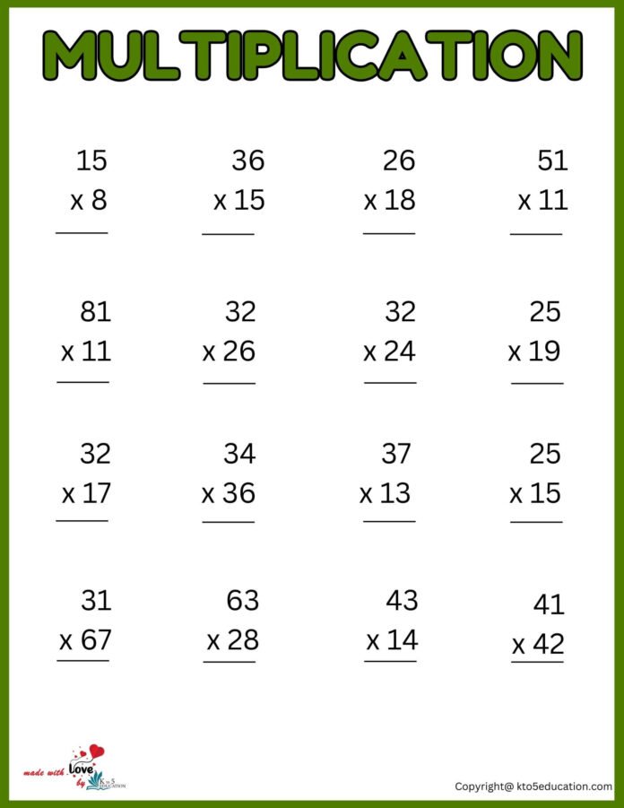 Multiplication Worksheet For Third Graders FREE