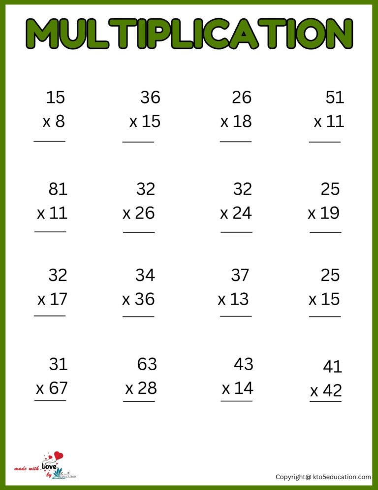 Multiplication Worksheet For Third Graders