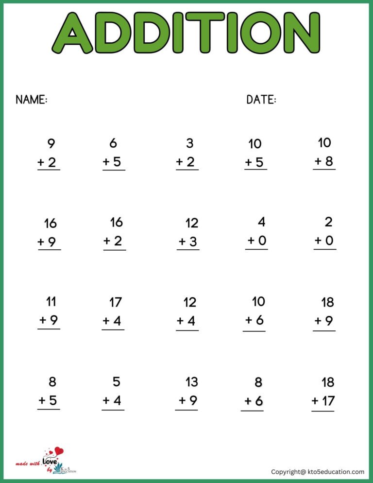 Online Addition Worksheets For 1st Graders