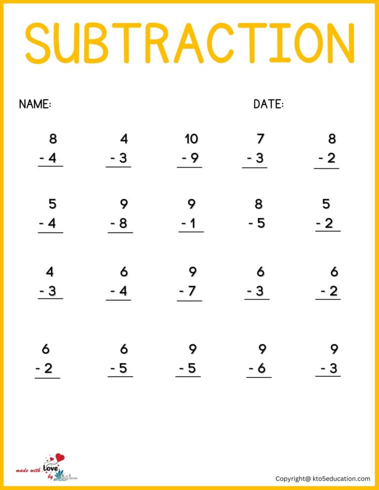 Online Subtraction Worksheets For 1st Graders | FREE Download