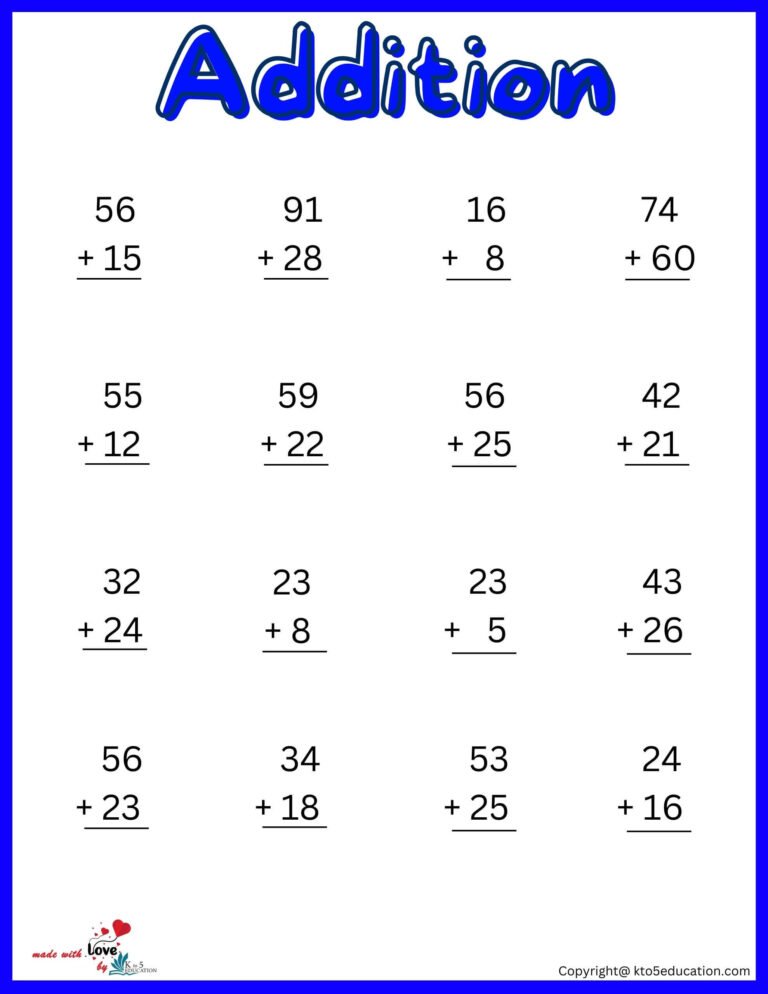 Printable Addition Worksheet 2nd Grade