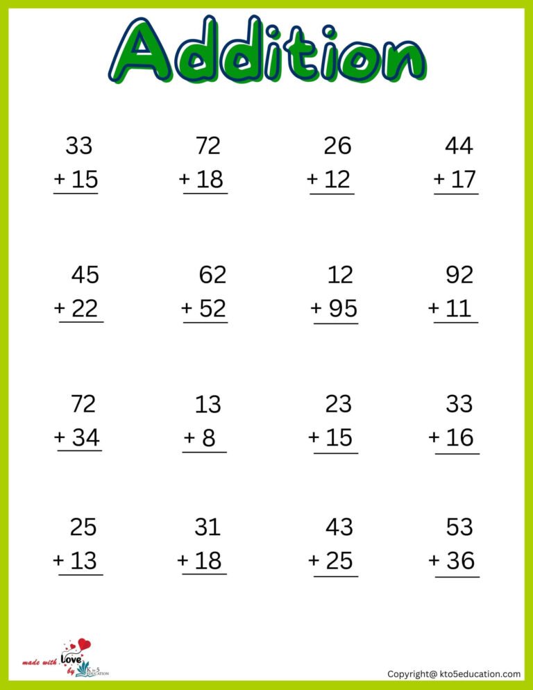 Printable Additions 2nd Grade Worksheet