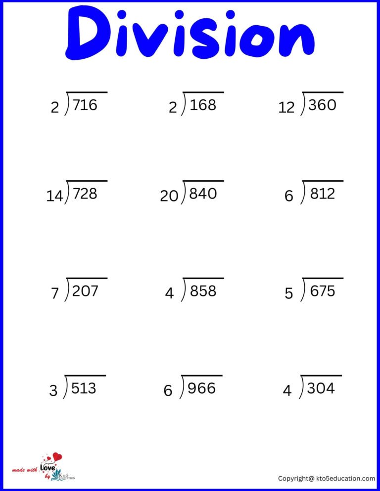 Printable Divisions Worksheet For Third Graders