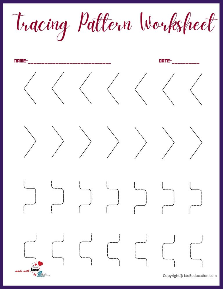 Printable Tracing Pattern Worksheet For Kindergarten | FREE Download