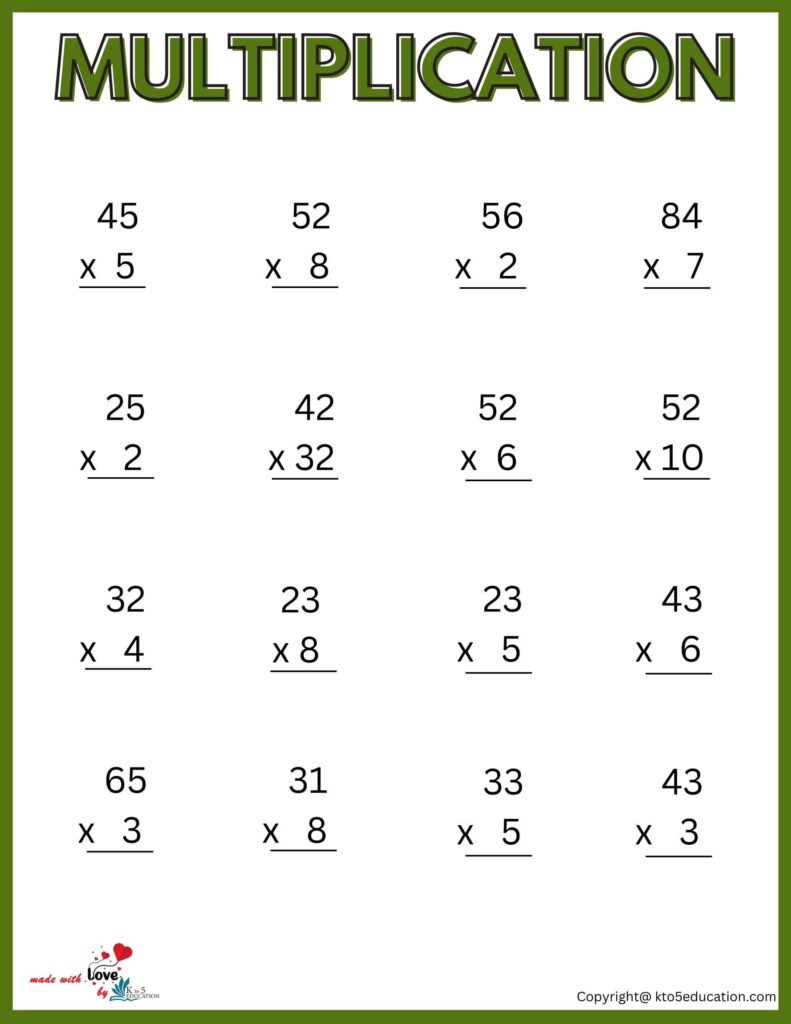 Multiplication Worksheet For 2nd Grade 3x