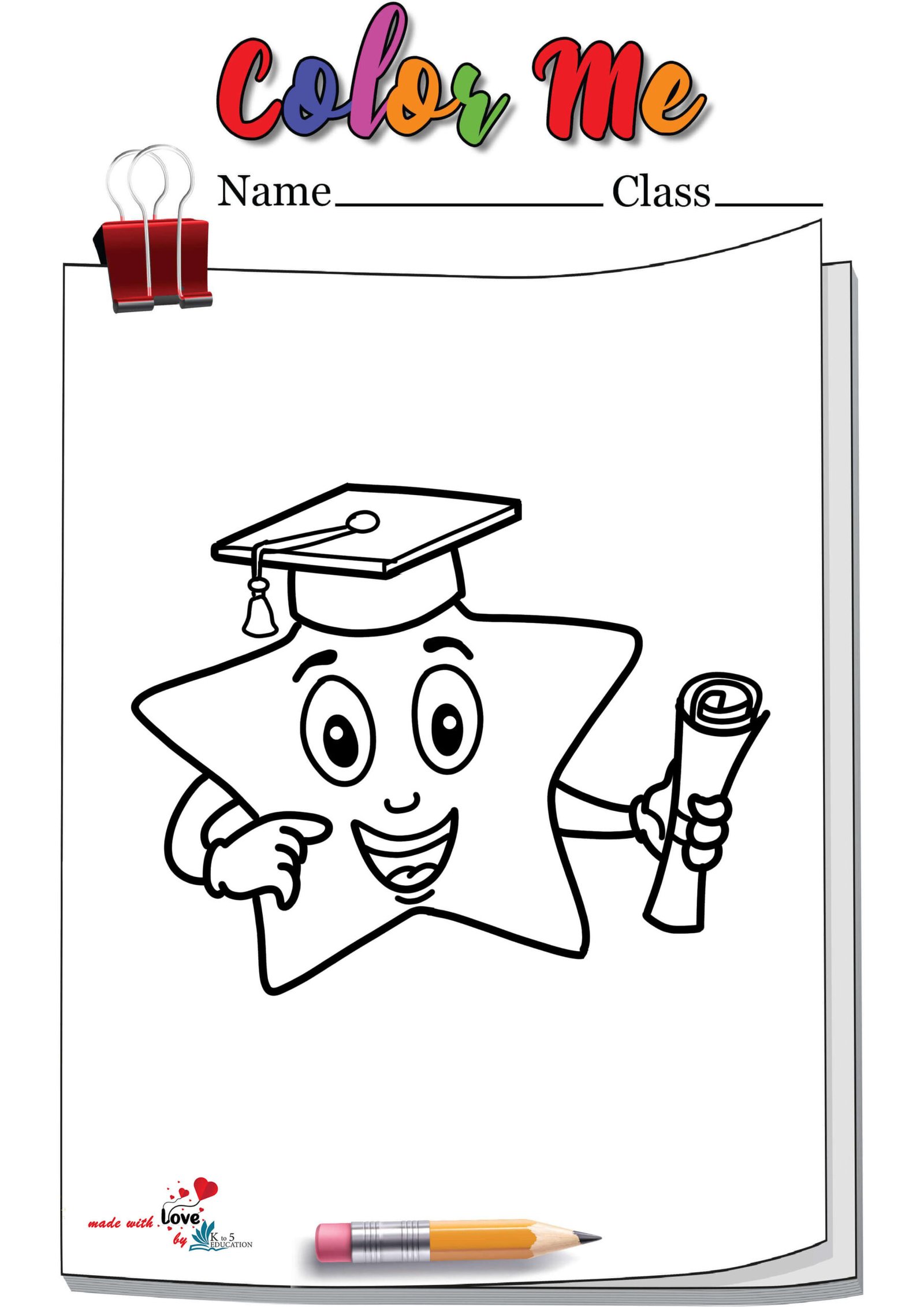 Star Emoji With Graduation Hat Coloring Page