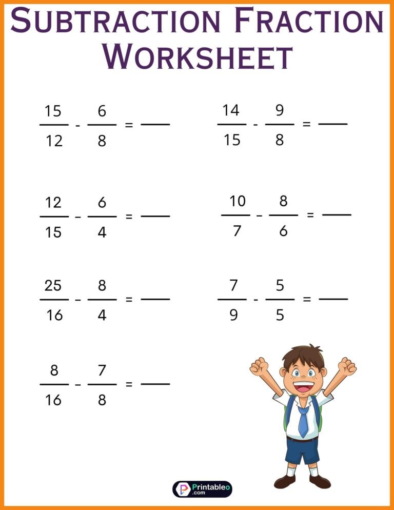 Subtraction Fraction Worksheet For Fifth Grade | FREE Download