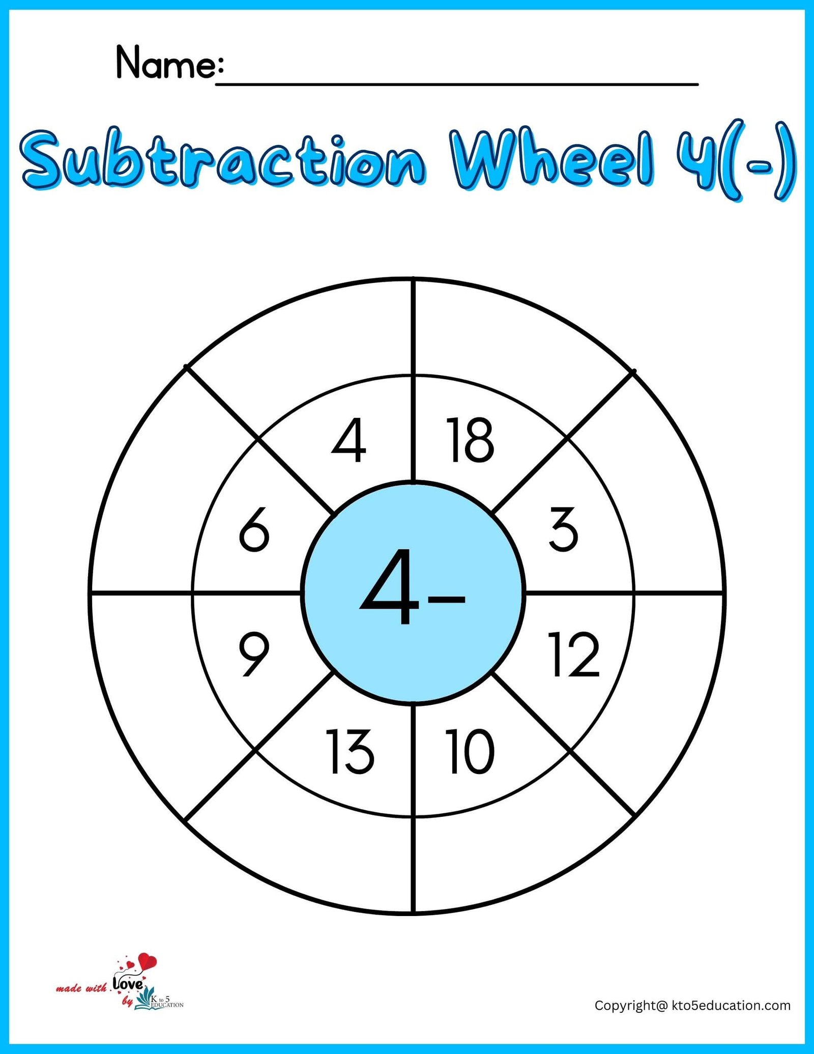 Subtraction Wheel Worksheet