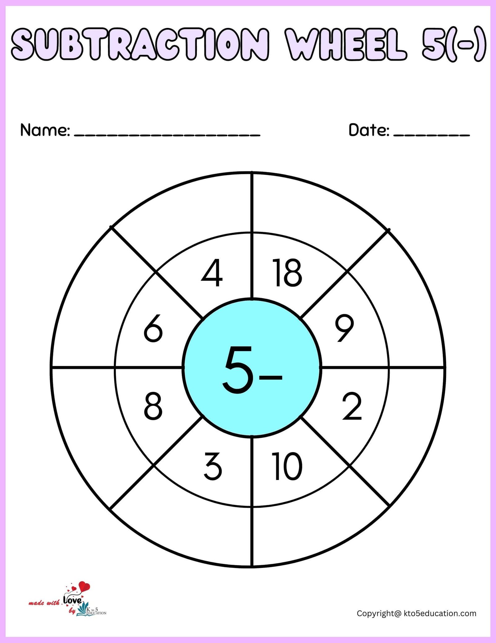 Subtraction Wheel Worksheets For Kids
