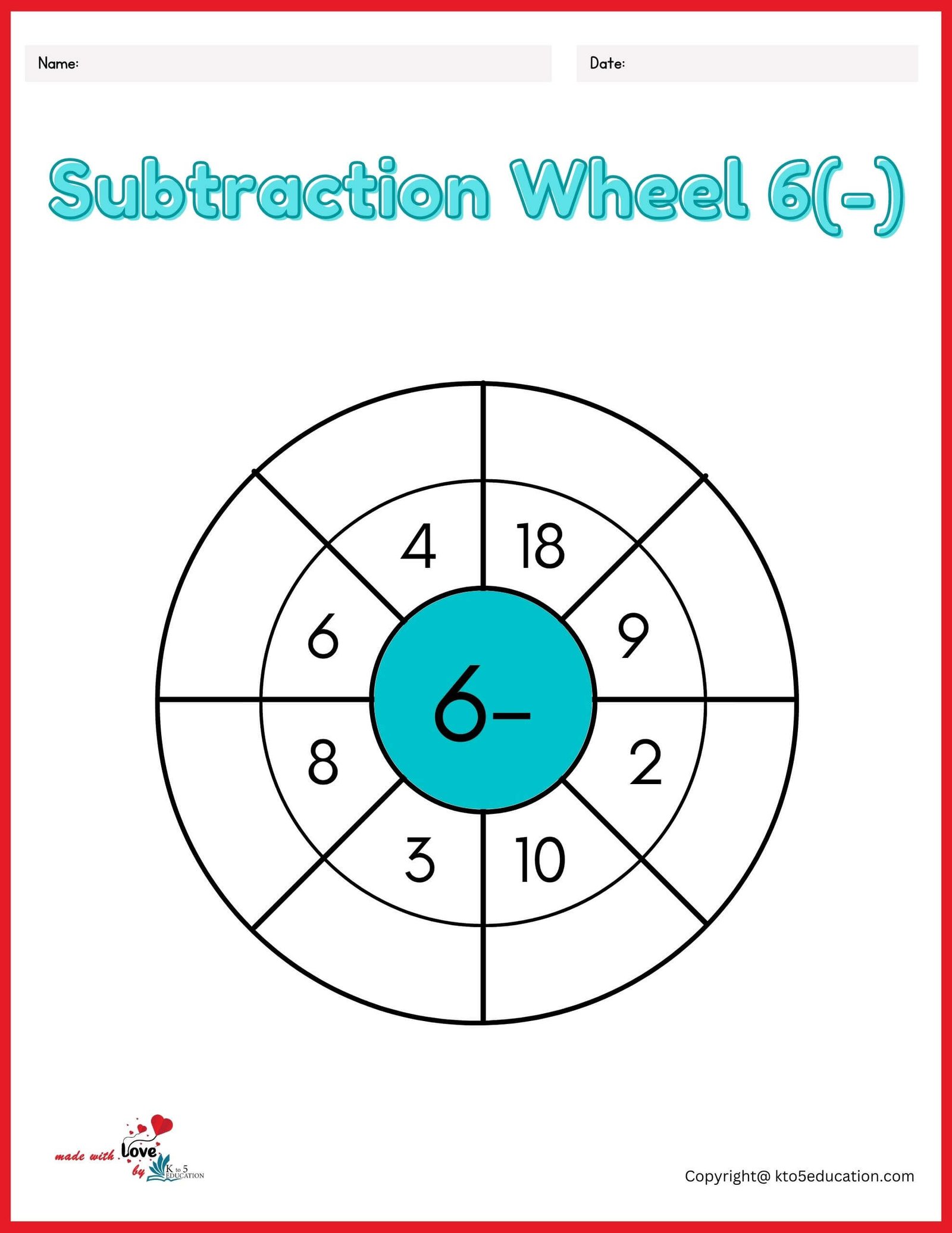 Subtraction Wheel Worksheets For Online Practice