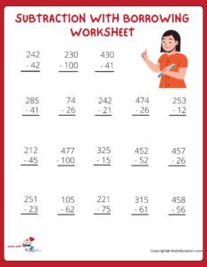 Subtraction With Borrowing Printable Worksheet