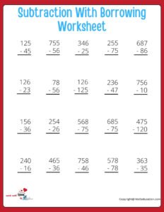 Subtraction With Borrowing Worksheet