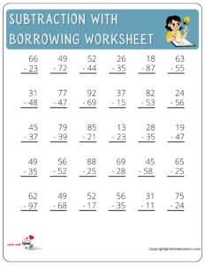 Subtraction With Borrowing Worksheet For Kids