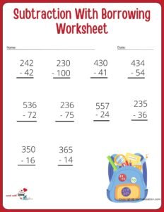 Subtraction With Borrowing Worksheet For Online