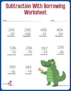 Subtraction With Borrowing Worksheet For Online Activities