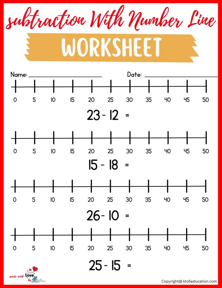 Subtraction With Number Line Printable Worksheet 1-50 | FREE Download