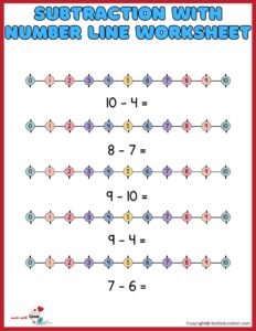 Subtraction With Number Line Worksheet 1-10 For Kids