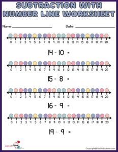 Subtraction With Number Line Worksheets 1-20