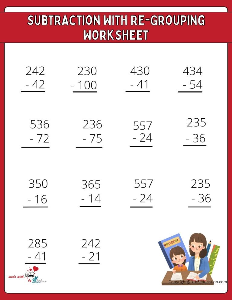 Subtraction With Re-Grouping Worksheet For 2nd Grade | FREE Download