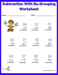 Subtraction With Re-Grouping Worksheet For 4th Grade