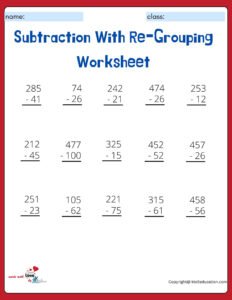 Subtraction With Re-Grouping Worksheets
