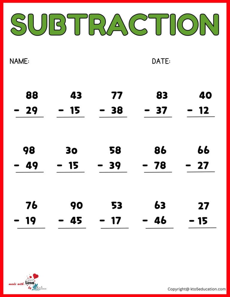 Subtraction Worksheet For 3rd Grade | FREE Download