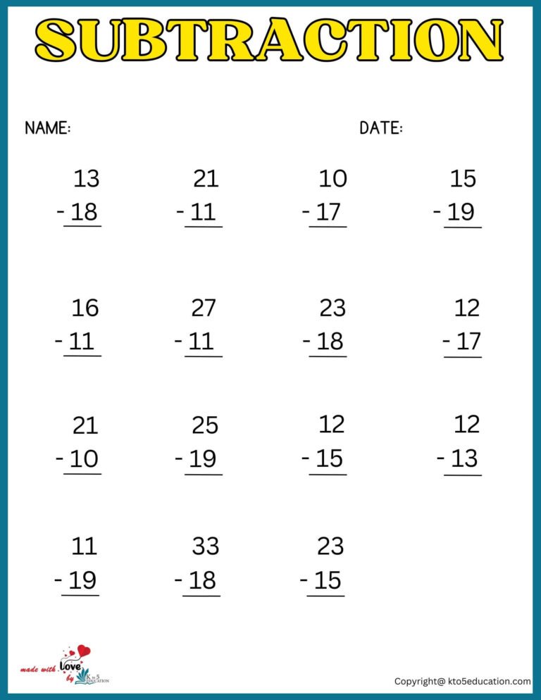 Subtraction Worksheet For 3rd Grades | FREE Download