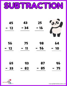 Subtraction Worksheets For 3rs Grade