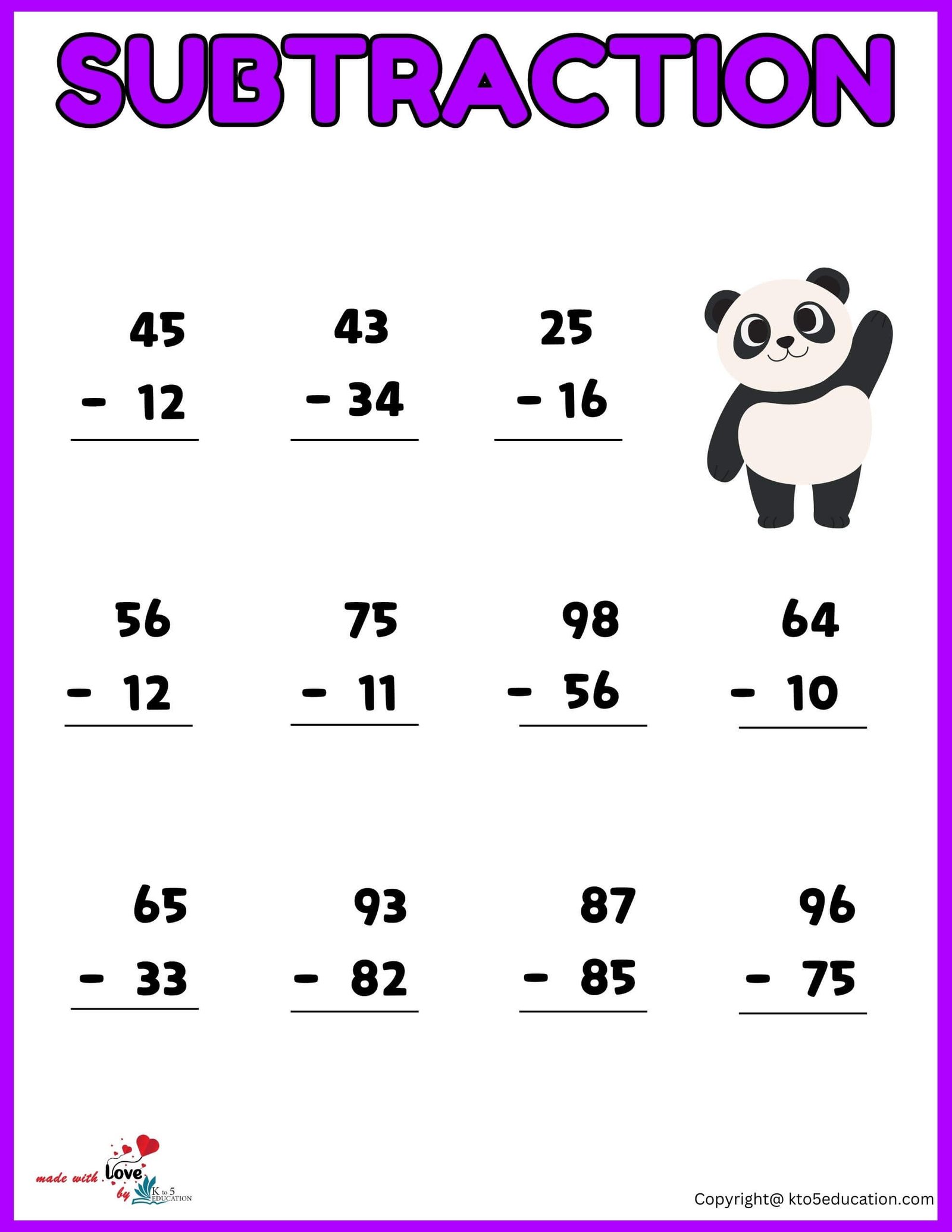 Subtraction Worksheets For 3rs Grade
