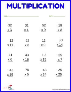 Third Grade Multiplication Worksheet For Kids