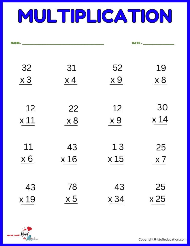 Third Grade Multiplication Worksheet For Kids