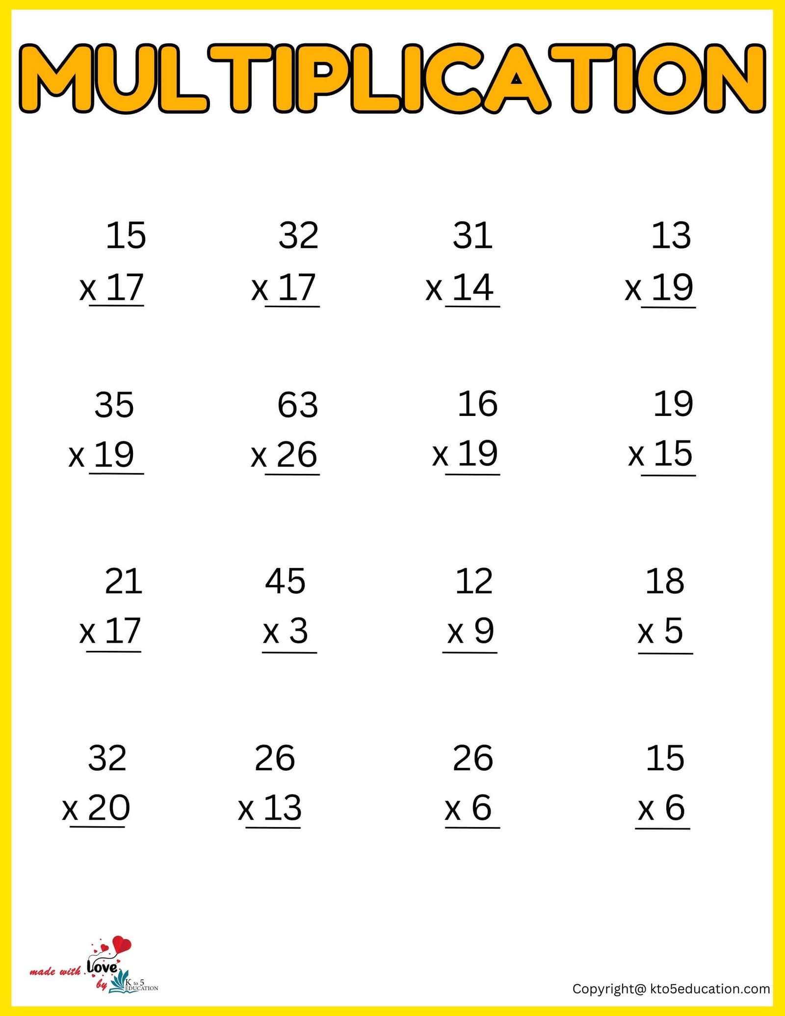 Third Grade Multiplication Worksheet For Online Activities
