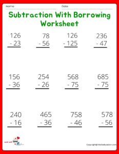 Third Grade Subtraction With Borrowing Worksheet