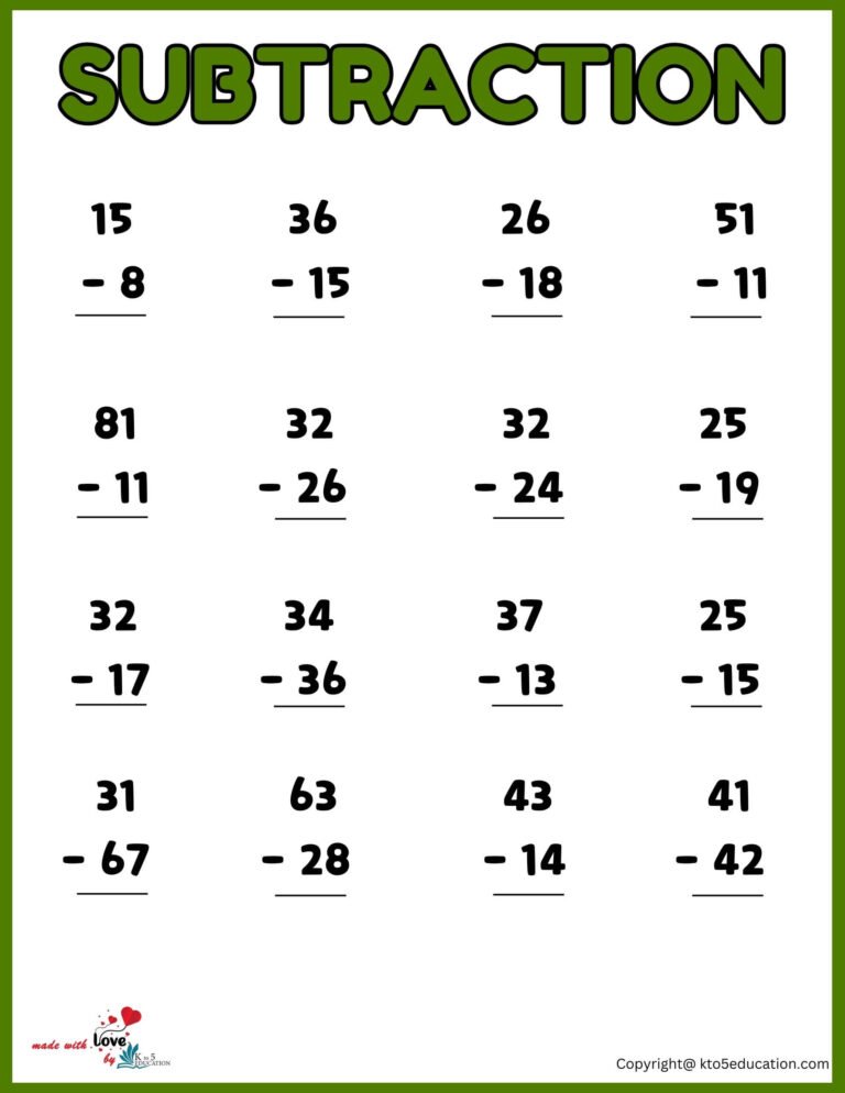 Third Graders Subtraction Worksheet | FREE Download