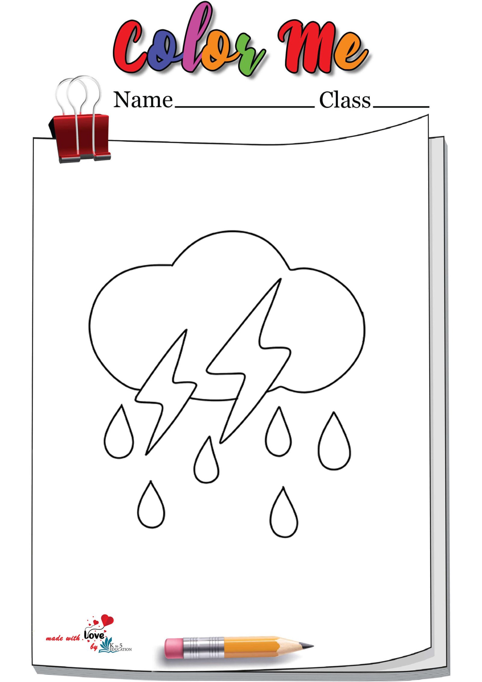 Thunder Cloud And Rain Coloring Page