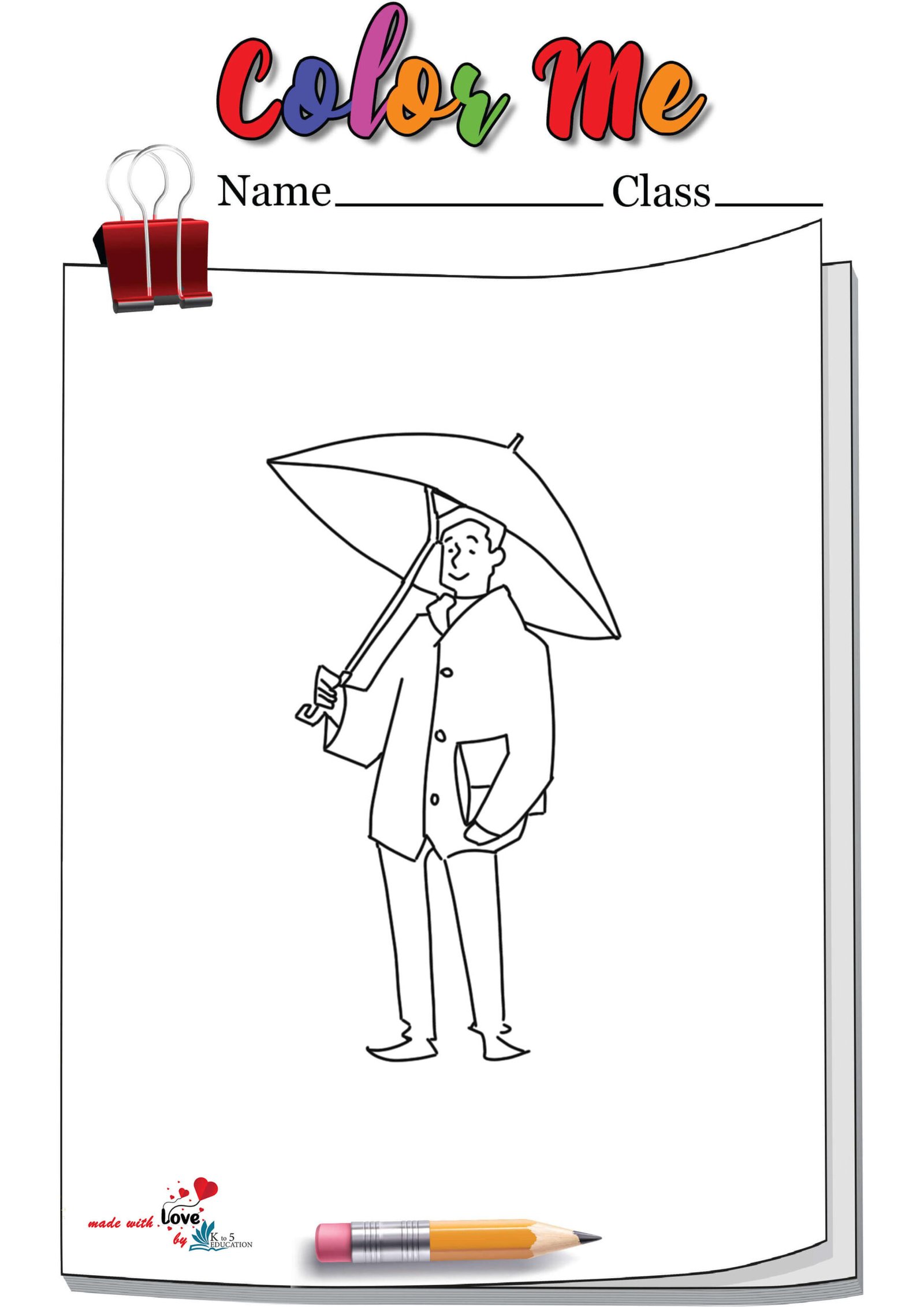 A Man Carrying Umbrella Coloring Page