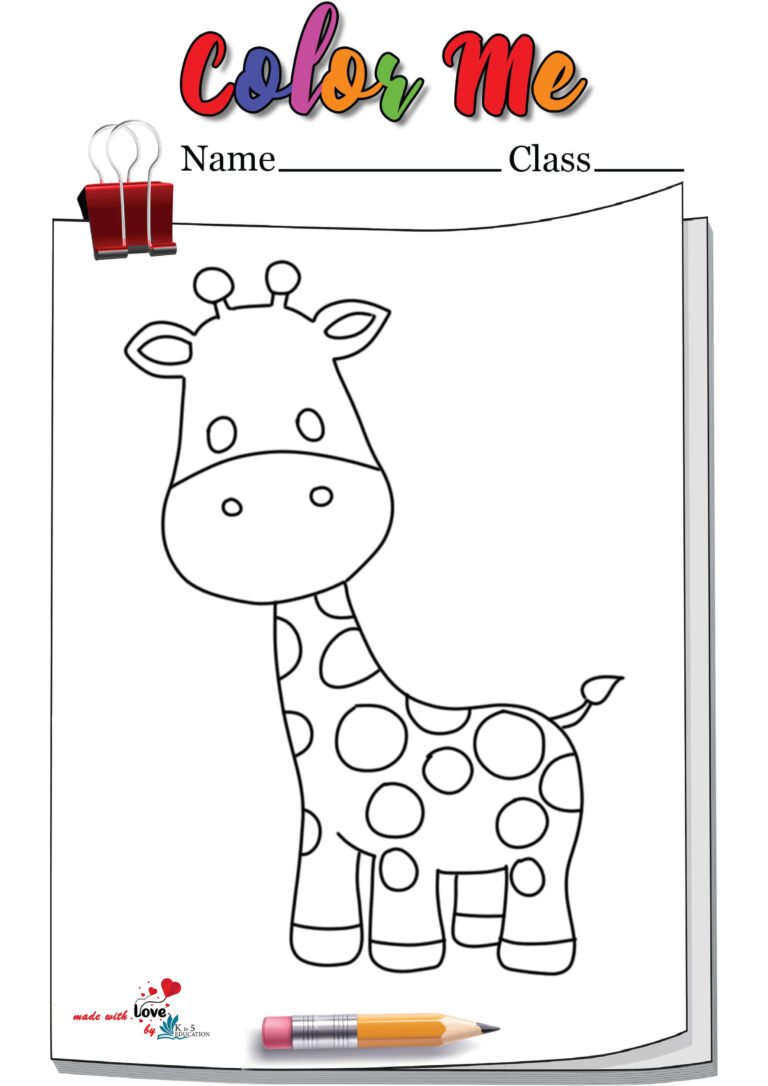 Cute Cartoon Giraffe Standing Coloring Page | FREE Download