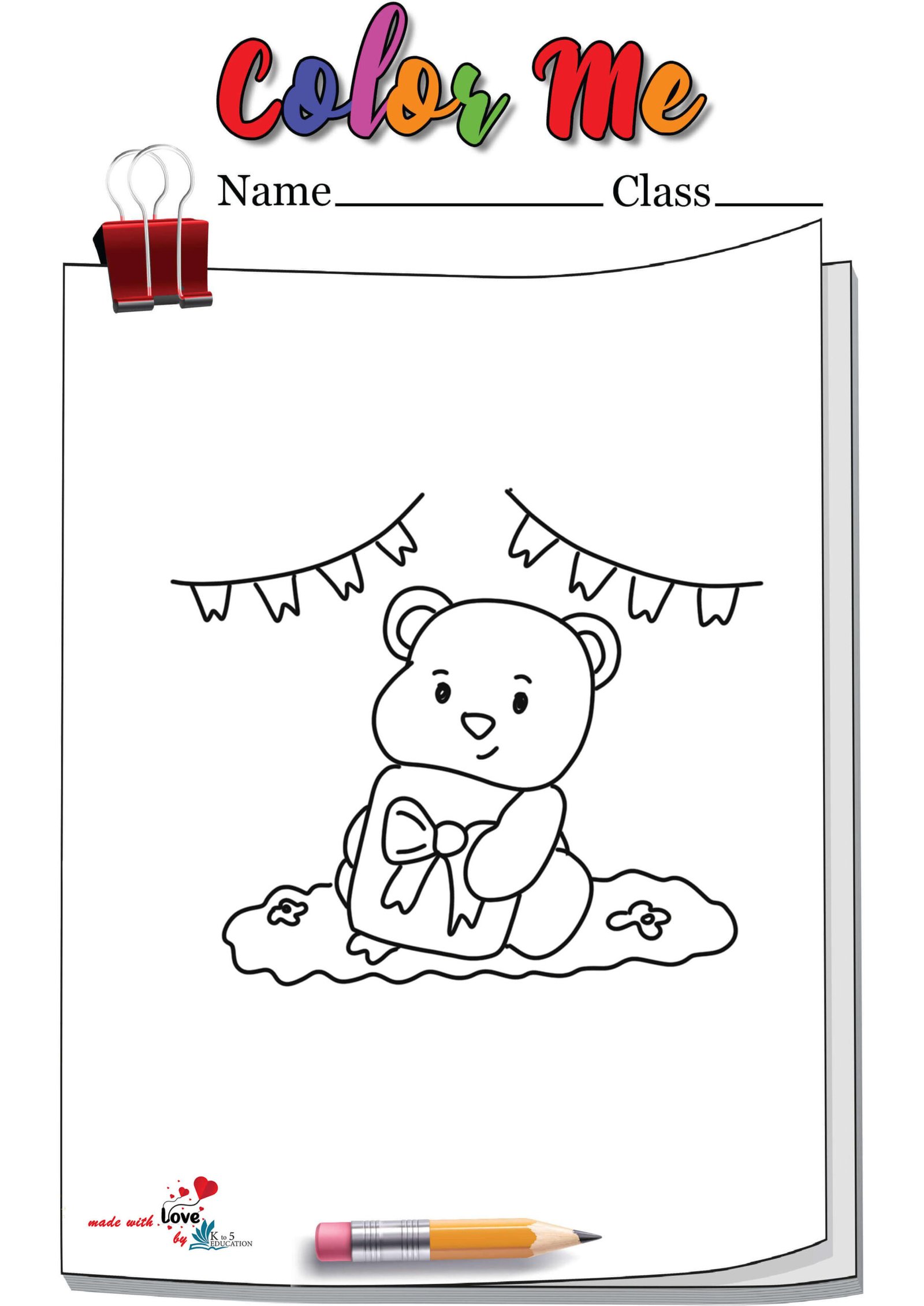 Cute Teddy Bear Sitting Coloring Page