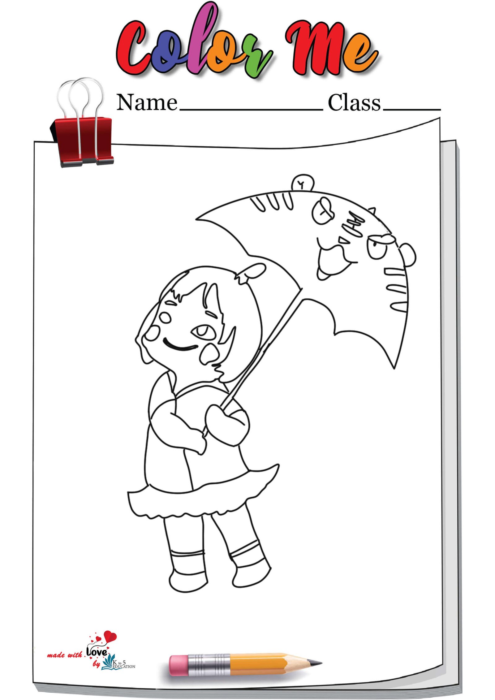 Girl Carrying Umbrella Coloring Page