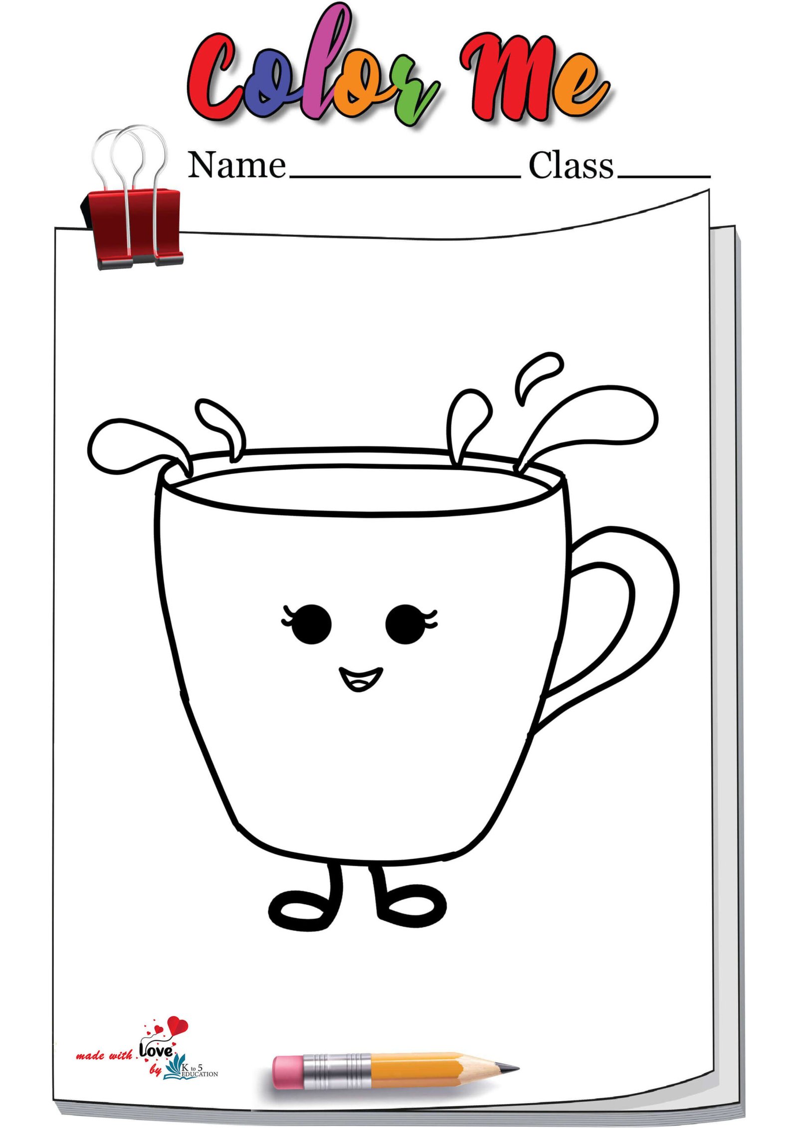 Kawaii Coffee Cup Coloring Page
