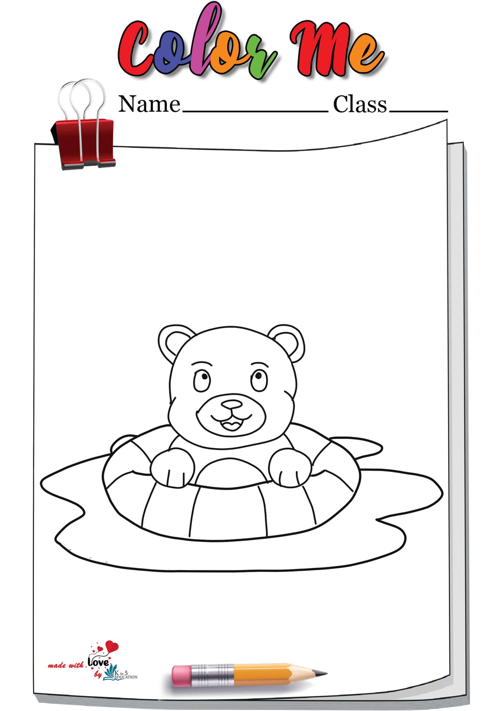 Teddy Bear Swimming Coloring Page